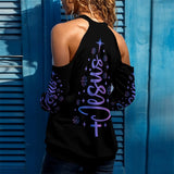 Women's Jesus Christmas Cold Shoulder Sweatshirt – Christian Faith Holiday Top