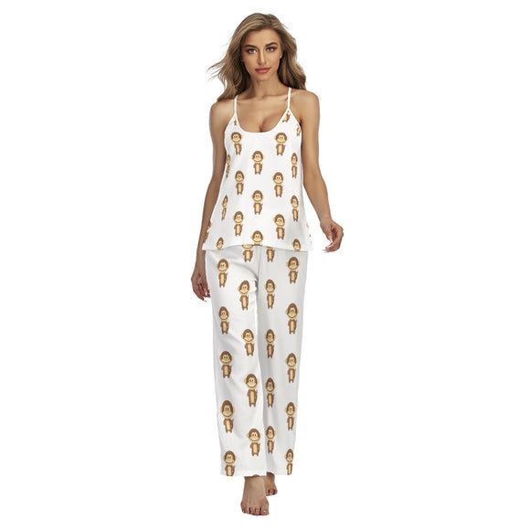 Kawaii Heaven Women's Cheeky Monkey Cartoon Pajama Set, Soft & Comfortable for Summer