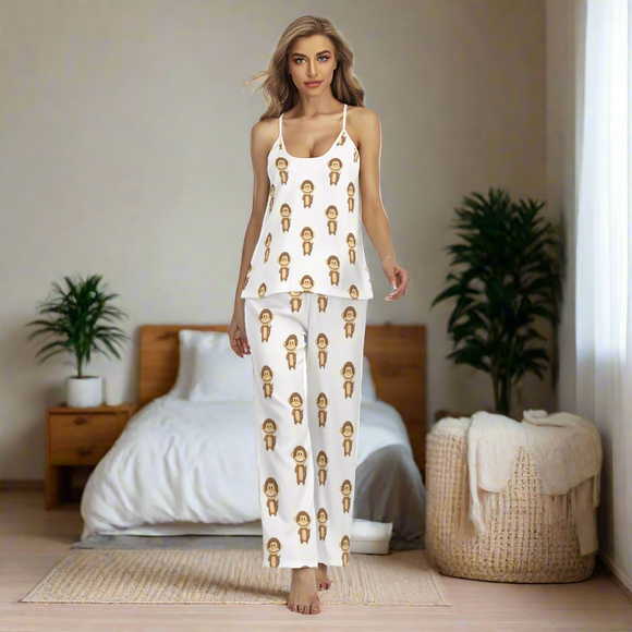 Kawaii Heaven Women's Cheeky Monkey Cartoon Pajama Set, Soft & Comfortable for Summer