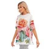 Women's Rose Garden Short Sleeve Hem Split Tee | Oversized Crew Neck Jersey T-Shirt