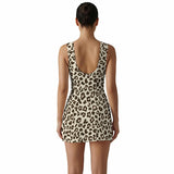 Leopard Print Sleeveless Mini Dress – Wrap Style Summer Dress with Built-In Shorts