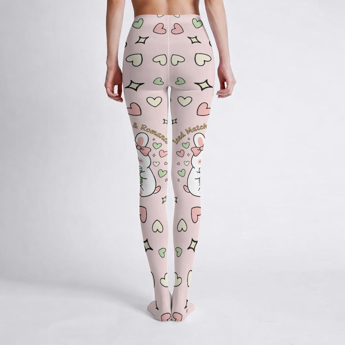 Cute Heart Print Tights – Pastel Bunny Slim Fit Stockings