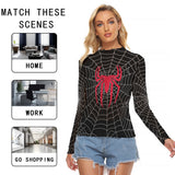 Kawaii Heaven Women's Mesh T-shirt - Spider Queen Print, Black Web with Red Spider