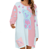 Pastel Teddy Long Sleeve Dress – Relaxed Fit Pocket Dress