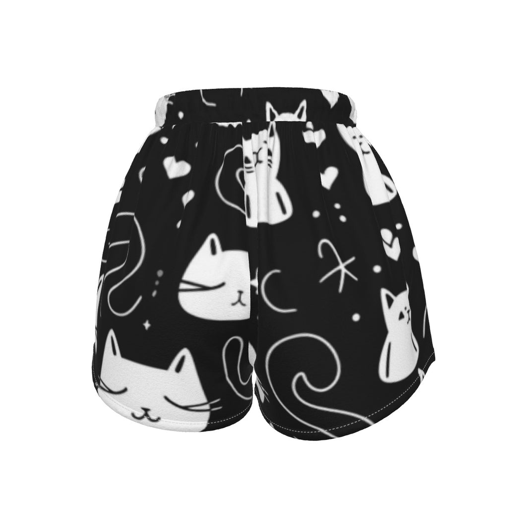 Mystic Meow Women's Sports Shorts - Polyester & Spandex Blend for All-Day Comfort