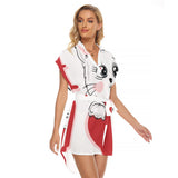 Sweet Kitty Love Wrap Dress - Casual Women's Stand-up Collar Dress with Belt | Polyester