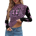 Kawaii Heaven Women's Mesh T-shirt - Pink Butterfly Mosaic Long Sleeve Crop Top