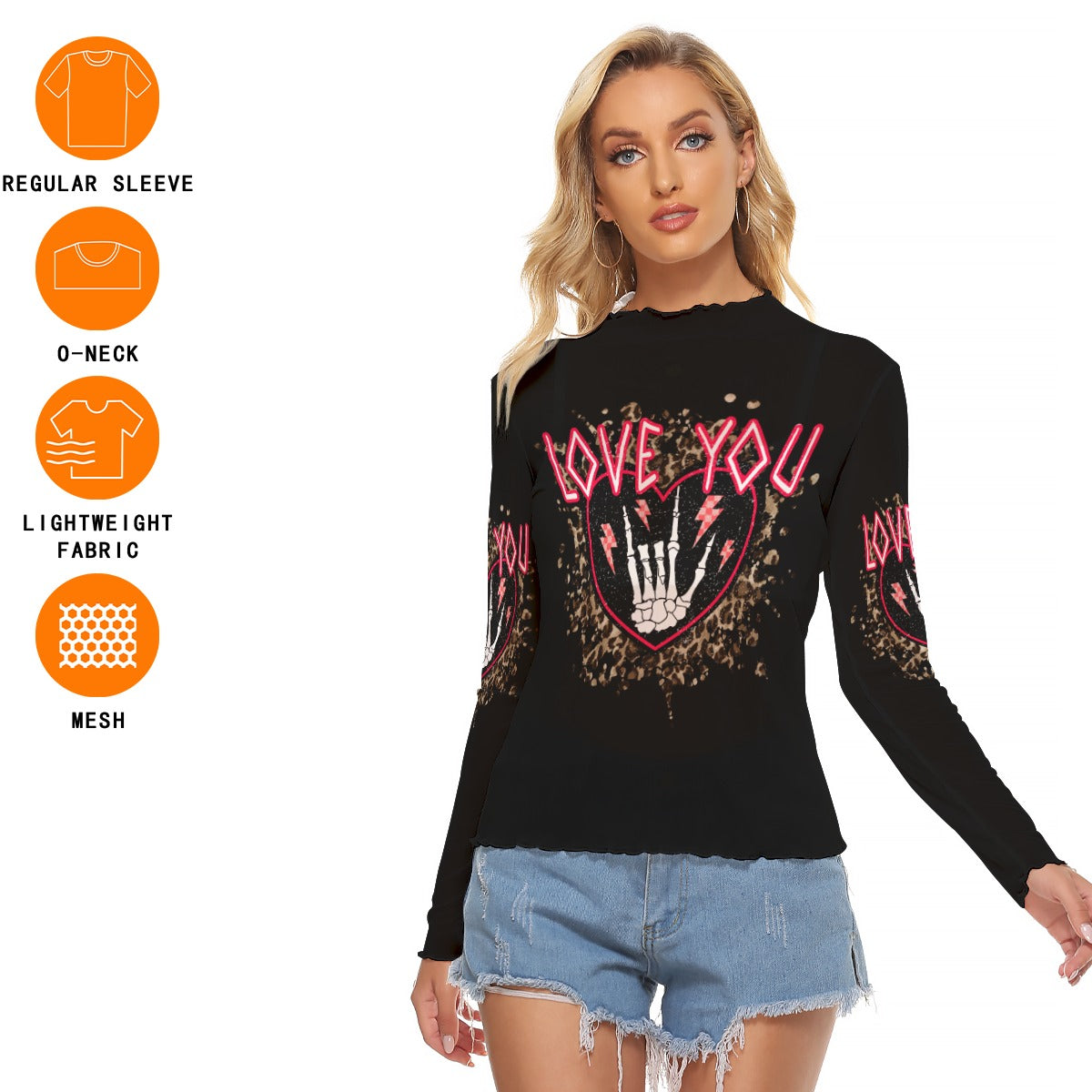 Love You Gothic Mesh Long Sleeve – Sheer Statement Top