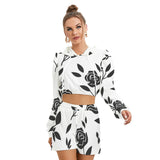 Women's Micro Fleece Black Bloom Hoodie & Shorts Set | Soft & Stylish Loungewear