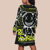 Plus Size Streetwear Graffiti Print Long Sleeve Raglan Dress - Be Yourself Graphic, Comfort Fit