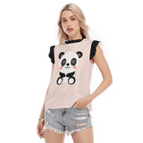 Kawaii Heaven Women's Cute Panda Graphic Ruffle Sleeve Blouse - Pink
