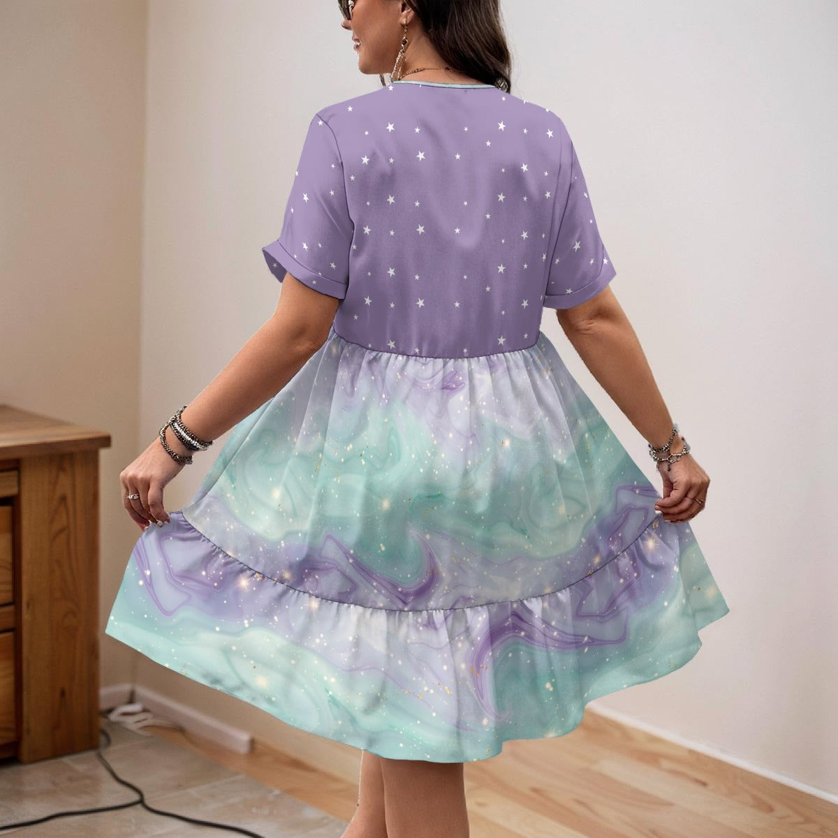Pastel Galaxy Star A-Line Dress