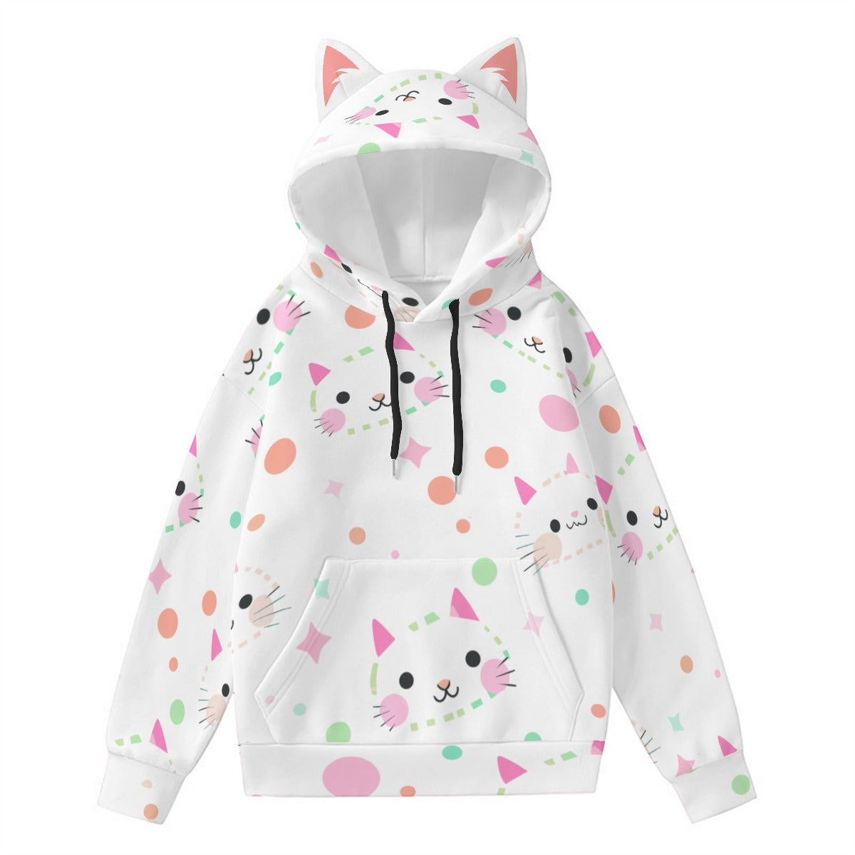 Kawaii Cat Face Hoodie with Ears - Cute Girls' Pullover Sweatshirt