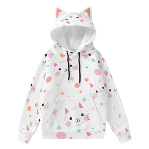 Kawaii Cat Face Hoodie with Ears - Cute Girls' Pullover Sweatshirt