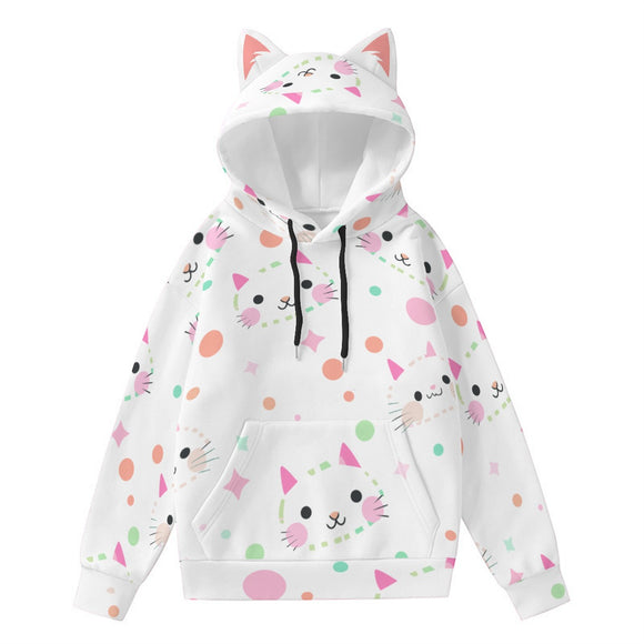 Kawaii Cat Face Hoodie with Ears - Cute Girls' Pullover Sweatshirt