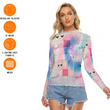 Kawaii Heaven Women's Mesh T-shirt with Tie-Dye Heart Grid Print - Sexy Unique Design