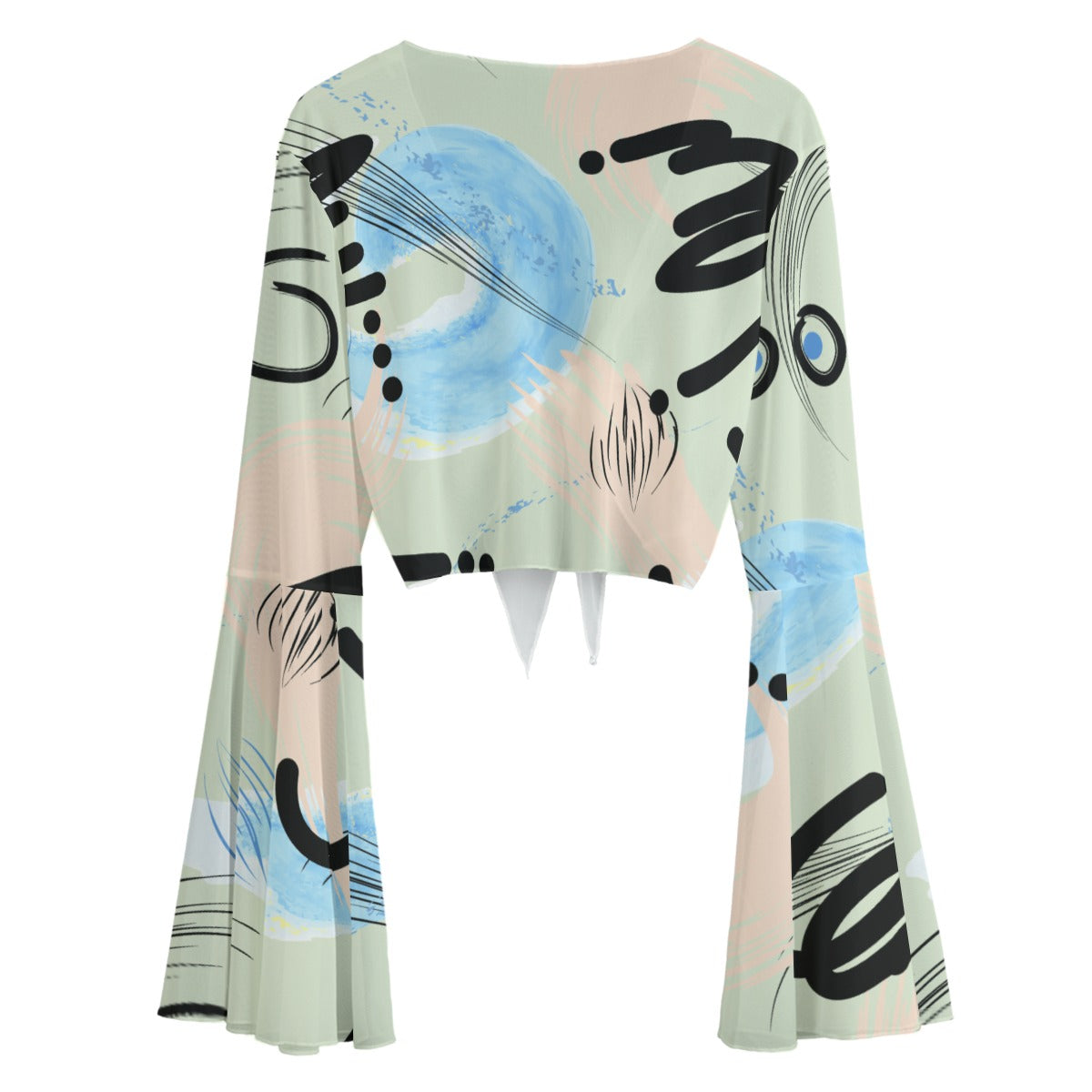 Kawaii Heaven Women's Mesh Blouse with Lace-Up & Bell Sleeves