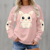 Kawaii Bunny Fleece Sweatshirt for Women - Cozy Rabbit Crew Neck Pullover