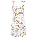 Cute Smiley Print Mini Dress – Colorful A-Line Summer Beach Dress