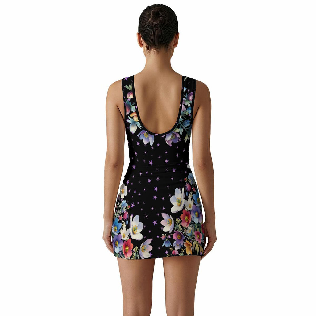 Floral Wrap Mini Dress with Built-In Shorts – Sleeveless Slim Fit Dress