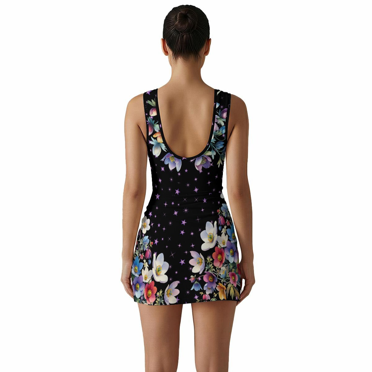 Floral Wrap Mini Dress with Built-In Shorts – Sleeveless Slim Fit Dress