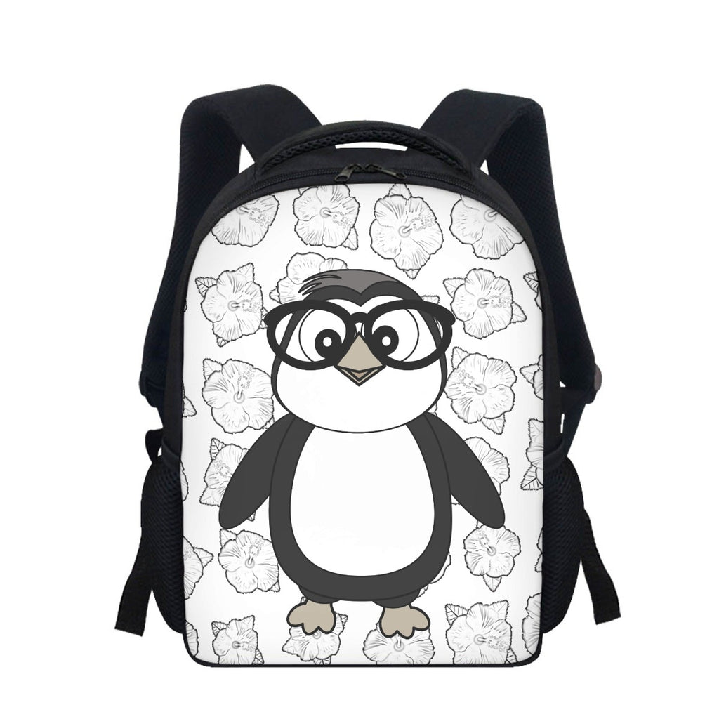 Kawaii Penguin Floral Print Backpack - Large Capacity & Wear-Resistant for Students