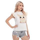 Kawaii Bunny Blouse with Ruffle Collar - Cute Rabbit Print Women's Top, Pastel Aesthetic Fashion