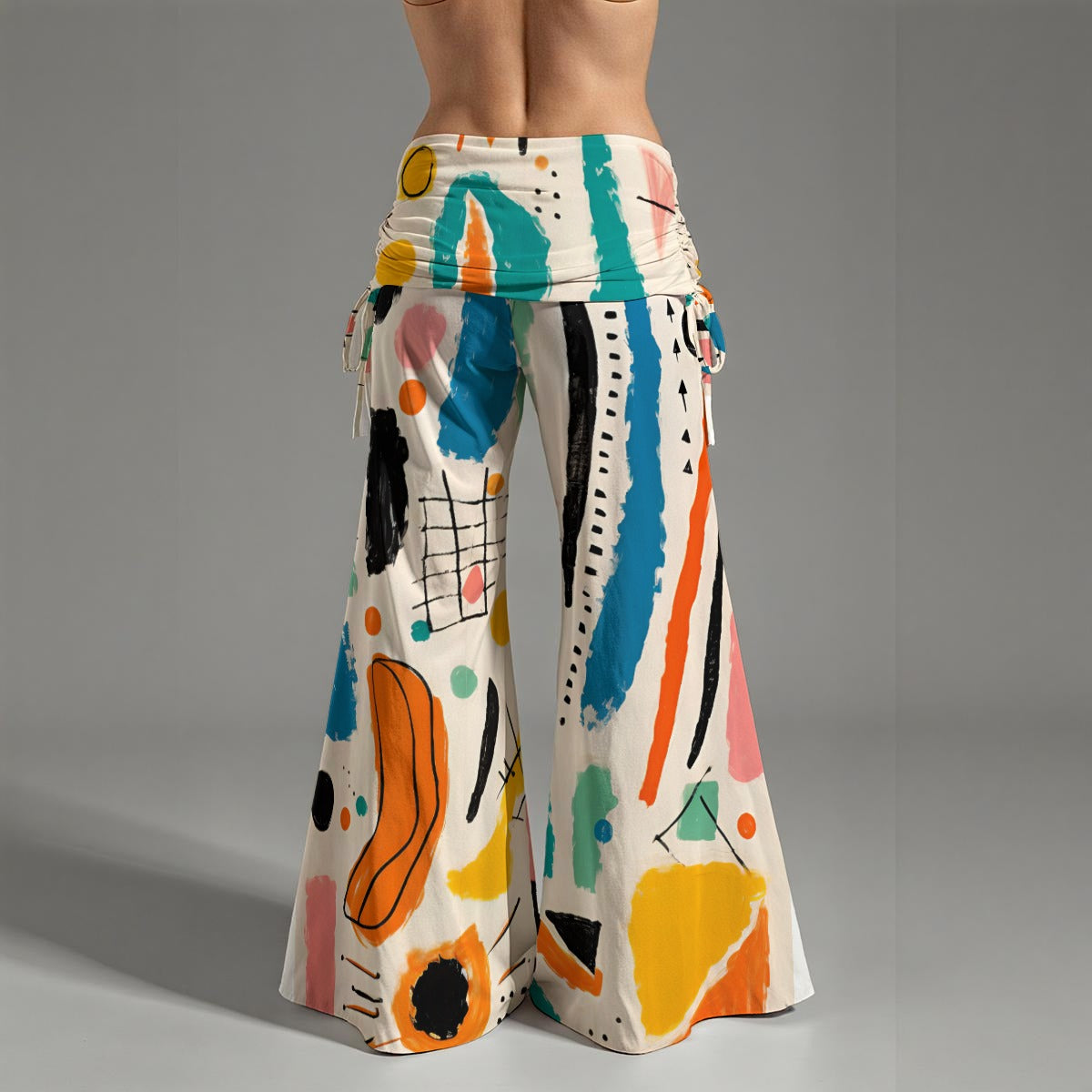 Abstract Wide Leg Pants – Colorful High Waist Boho Palazzo Trousers