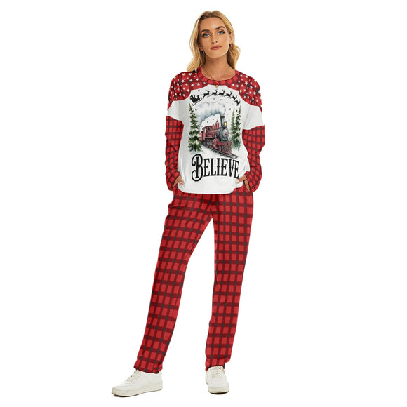 Believe Christmas Pajama Set – Women’s Red Plaid Holiday Loungewear
