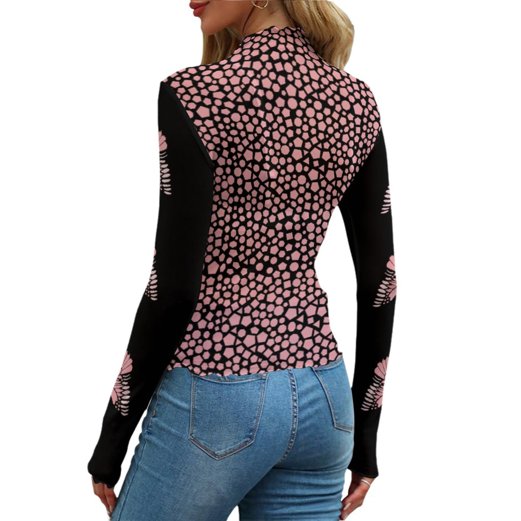 Kawaii Heaven Women's Pink Butterfly Mesh Crop Top - Sexy Aesthetic Long Sleeve Shirt