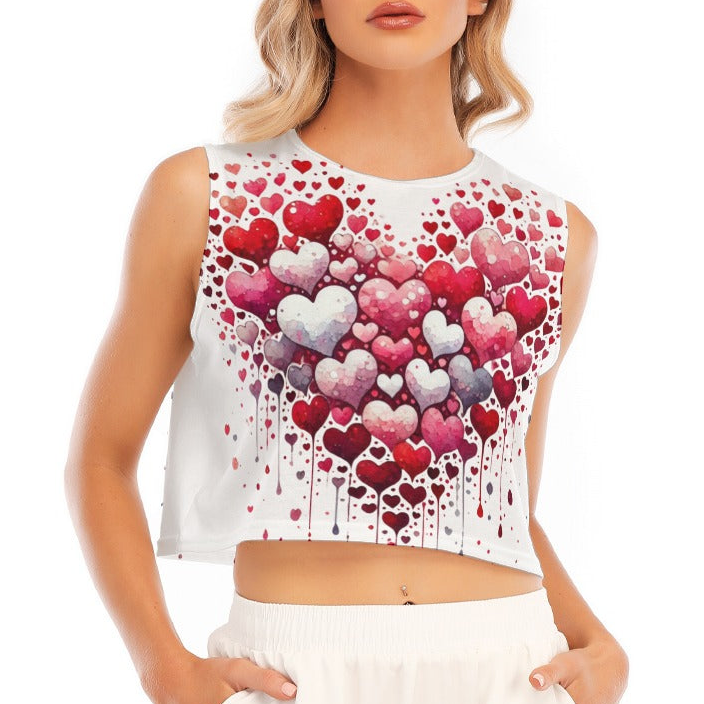 Heart Splash Crop Top – Sleeveless Loose Fit Graphic Top