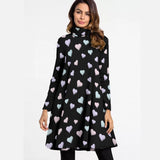 Heart Print Turtleneck Dress – Kawaii Long Sleeve Winter Outfit