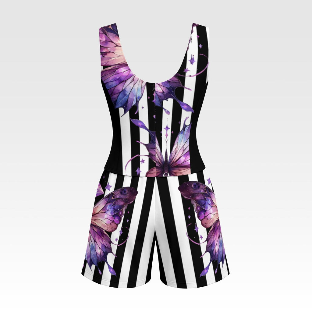 Purple Butterfly Corset Romper Set – Gothic Fairycore Lace-Up Outfit