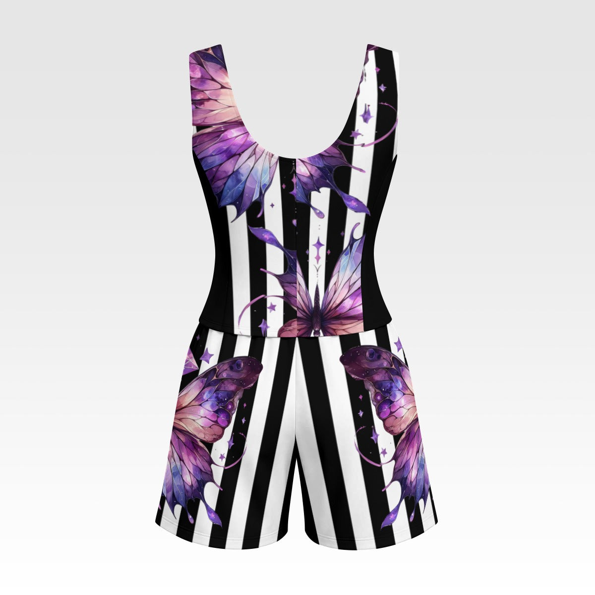 Purple Butterfly Corset Romper Set – Gothic Fairycore Lace-Up Outfit