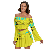 Off-Shoulder Two-Piece Skirt Set – Long Sleeve Crop Top & Mini Skirt