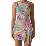 Floral Wrap Mini Dress with Built-In Shorts – Sleeveless Summer Dress
