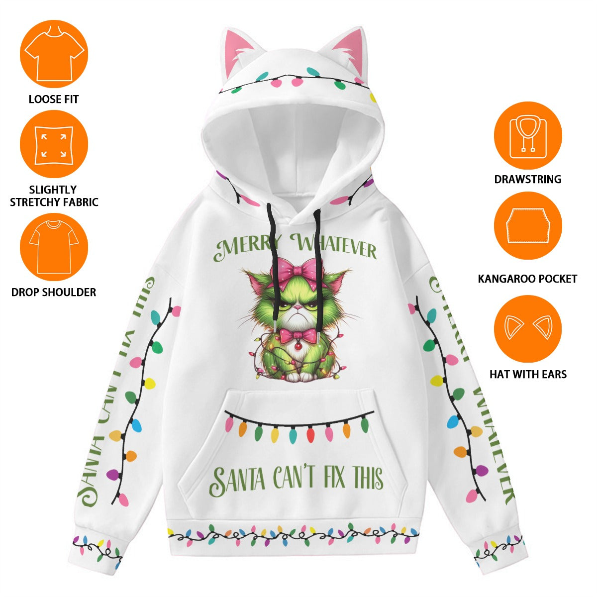 Cute Cat Ear Christmas Hoodie – Festive Holiday Print Pullover