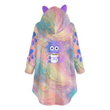 Cute Cat Ear Pastel Hoodie – Cozy Coffee Monster Flannel Sweatshirt