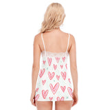 Women's Heart Print Lace Trim Pajama Set - Sexy & Fashionable Cami Top and Shorts