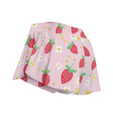 Kawaii Strawberry Cat Microfiber Sport Skorts - Pink Drawstring Athletic Skorts with Side Pockets
