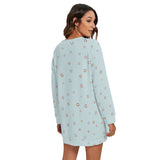 Kawaii Heaven Women's Cute Cat & Star Print Round Neck Raglan Sleeve Sweater - Cozy Blue