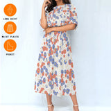 Floral Midi Dress – Women’s Summer Casual Outfit with Elastic Waist