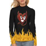 Devil Heart Flame Long Sleeve Top – Slim Fit Turtleneck