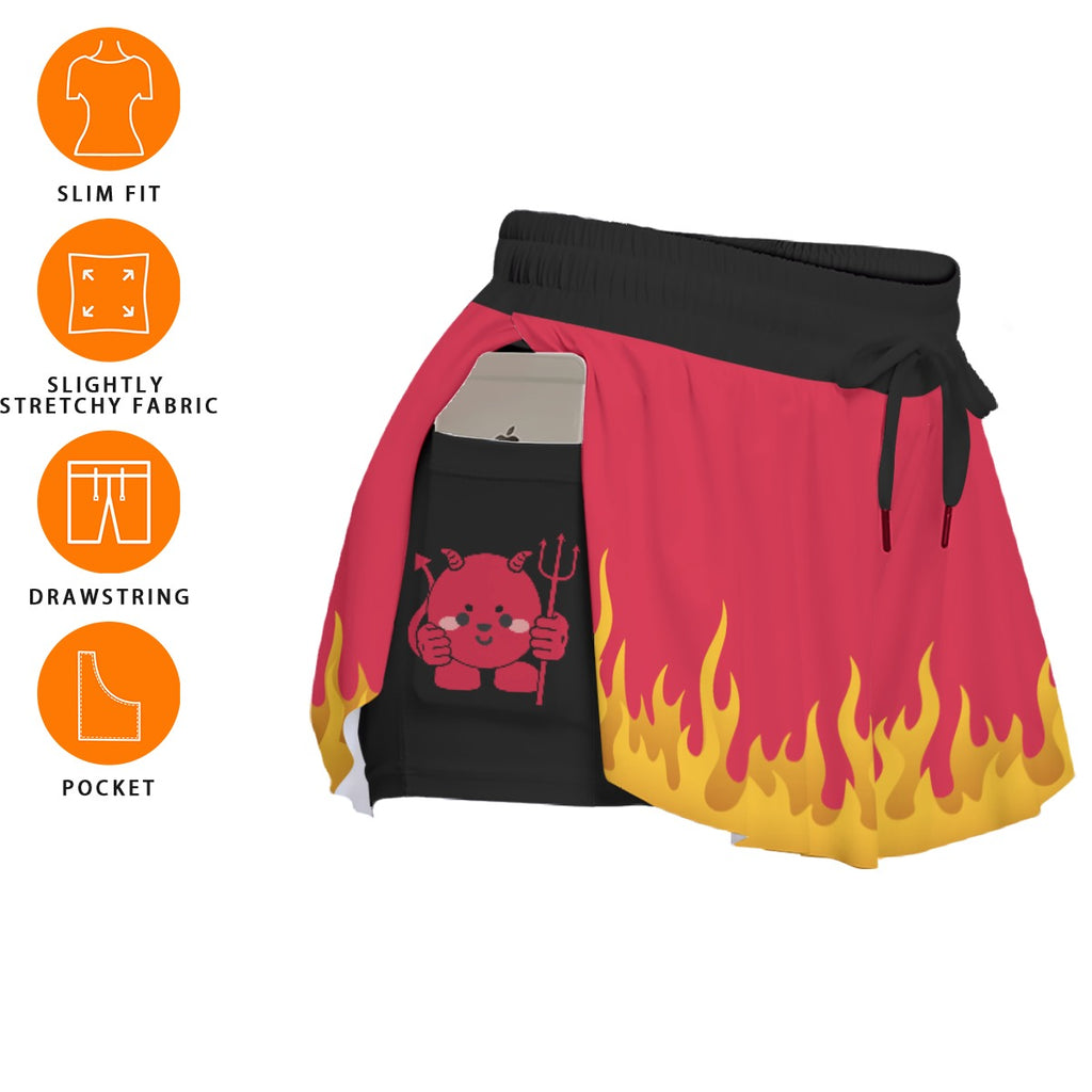 Women's Kawaii Devil Flame Skorts with Pockets for Sports & Fashion