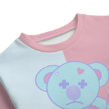 Pastel Teddy Bear Cotton Sweatshirt – Soft Colorblock Crewneck