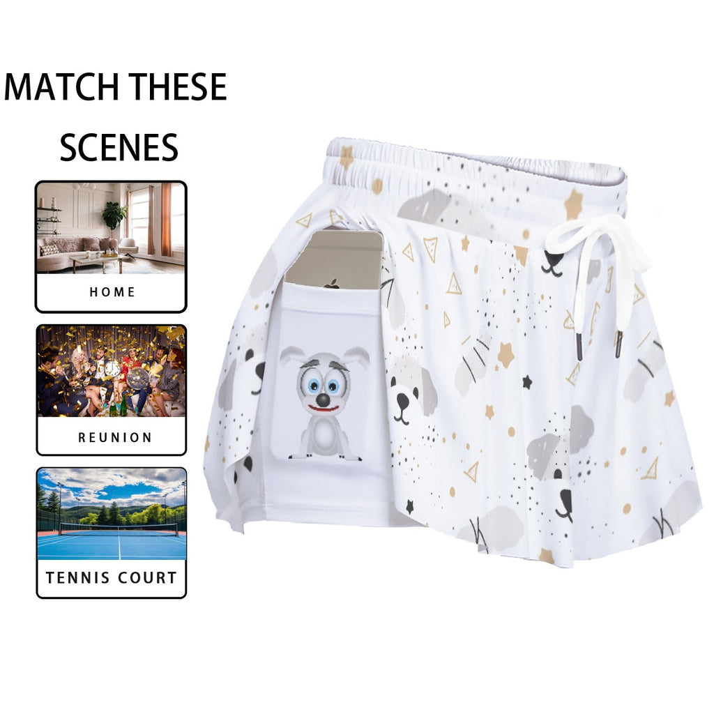 Cute Dog Print Women's Sport Skort with Pocket