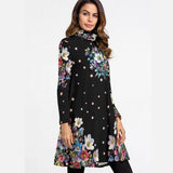Floral High Neck Long Sleeve Swing Dress