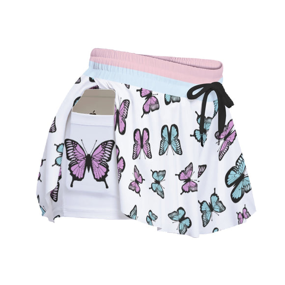 Kawaii Heaven Women's Pastel Butterfly Print Sport Skorts with Pockets