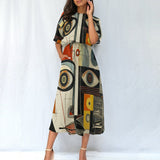 Abstract Art Midi Dress – Women’s Elastic Waist Casual Fashion