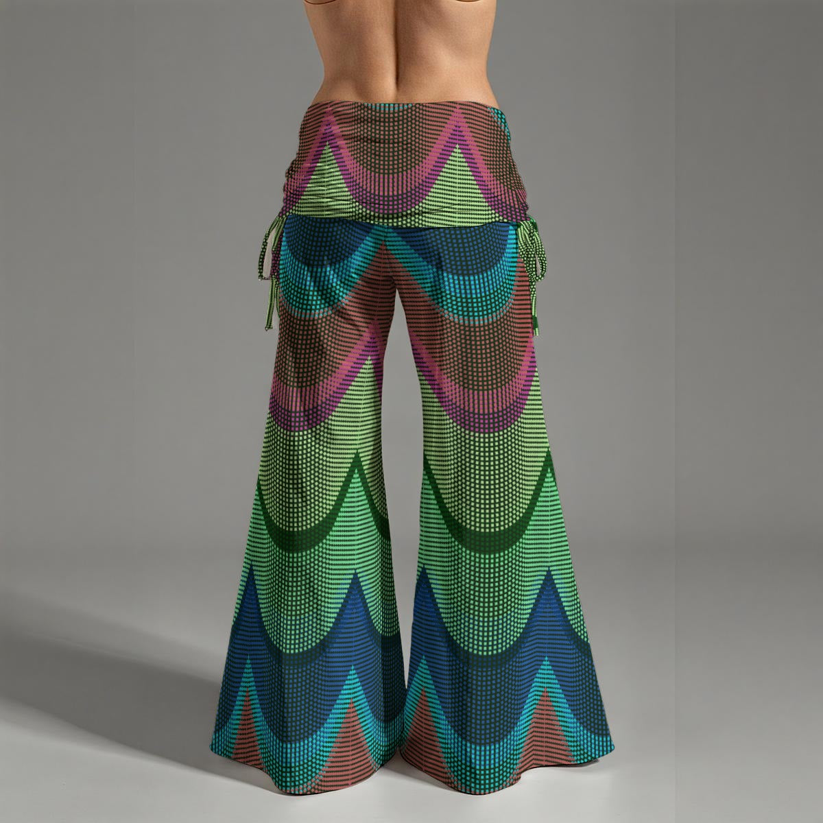 Rainbow Wave Wide Leg Pants – Boho Fold Over Palazzo Pants